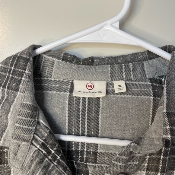 Adriano Goldschmied AG Kids Flannel Button Down Size XL Raw Hem Casual Plaid - Picture 2 of 14